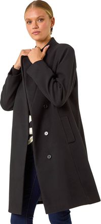 Roman Womens Tailored Funnel Neck Pocket Detail Coat - Black - Size 16 UK