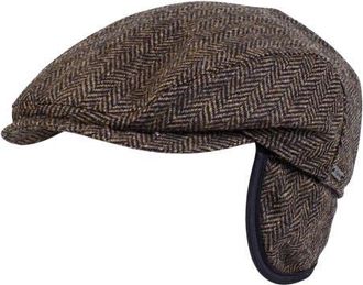 Wigens Mens Herringbone Wool Ivy Slim Cap with Earflaps in Olive at Nordstrom, Size 58