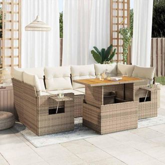 vidaXL Vidaxl - Set Sof&aacute;s De Jard&iacute;n 7 Piezas Y Cojines Rat&aacute;n Sint&eacute;tico Beige