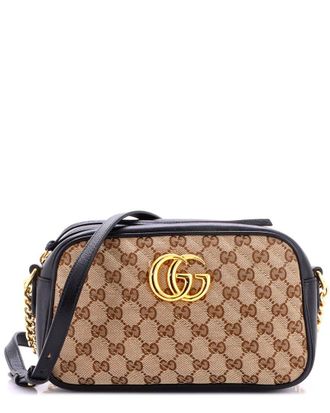 Gucci Black Diagonal Quilted Gg Canvas & Leather Gg Marmont Shoulder Bag Small (Authentic Pre-Loved)