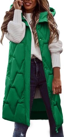 Generic Womens Long Winter Coat Vest With Hood Sleeveless Warm Down Pockets Quilted Jacket Outdoor For Lady Women Gilet Uk Teddy Body Warmer Oversized Insulat