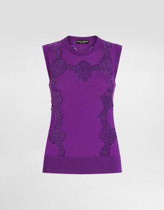 Dolce & Gabbana Wool And Lace Tank Top - Woman Sweaters And Cardigans Purple 36