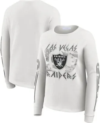WEAR by Erin Andrews Womens WEAR by Erin Andrews White Las Vegas Raiders Graphic Waffle Long-Sleeve T-Shirt at Nordstrom, Size Xx-Large