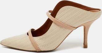 Malone Souliers Off White/beige Woven Leather Maureen Pointed Toe Mules