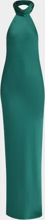 Ramy Brook Tatiana Low-Cut Halter Column Gown