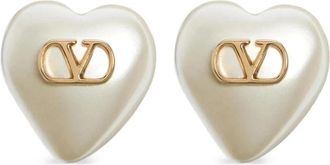 Valentino Garavani VLogo Signature Oorbel van Metaal en Parel - Dames - Oorbellen - Wit - ONE Size - Accessoires