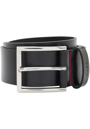 HUGO BOSS Lederg&uuml;rtel HUGO Giaspo, Herren, Gr. 80, schwarz, Leder, unifarben, G&uuml;rtel Lederg&uuml;rtel, mit Logo-Pr&auml;gung auf der Schlaufe und roter Naht