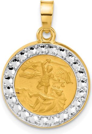 Diamond2Deal 14k Yellow Gold with White Rhodium Hollow St. Michael Medal