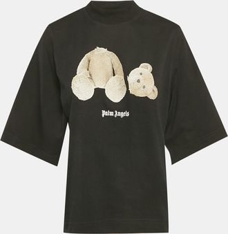 Palm Angels Black Teddy Print Jersey Crop T-Shirt