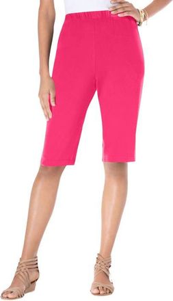 Roaman's Plus Size Soft Knit Pull On Bermuda Short in Pink Burst at Nordstrom, Size Medium