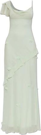 Self Portrait Jurk met Ruches en Bloemmotief - Dames - Avondkleed - Groen - XS - Polyester - Kleedjes