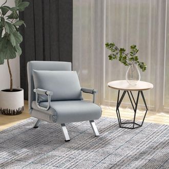 HOMCOM Single Folding 5 Position Convertible Sleeper Chair Bed in Light Grey