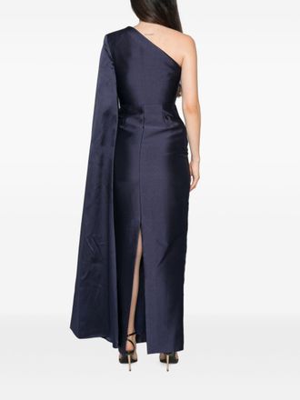 Solace London One-Shoulder Cape Dress - Navy