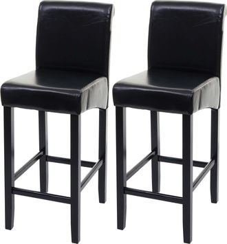 Hhg Hhg - Nunca Usado] Juego De 2 Taburetes De Bar 717, Taburete De Bar Taburete De Mostrador, Madera, Negro, Patas Oscuras, Cuero