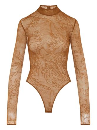 DAVID KOMA floral-lace bodysuit - women - Nylon/Elastane - 10 - Brown