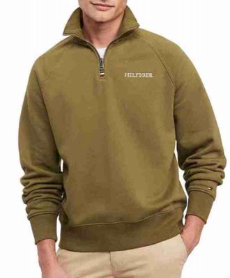 Tommy Hilfiger Mens 1/4 Zip Archive Fit Long Sleeve Sweatshirt In Putting Green