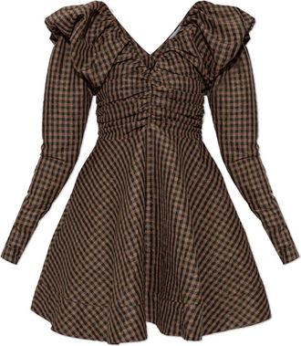 Ganni Plaid Mini Jurk - Dames - Korte kleedjes - Bruin - L - Kleedjes