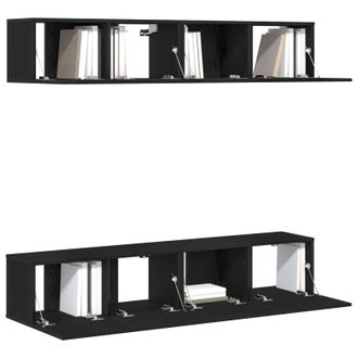 Berkfield Home 4-Piece Wall-Mounted TV Cabinet Set in Black Oak Engineered Wood