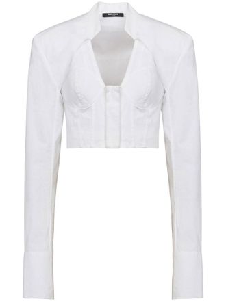 Balmain White Cotton poplin cropped shirt