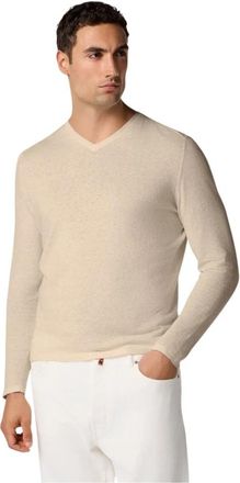 Brooks Brothers Katoenen Linnen V-hals Trui - Heren - V-hals truien - Beige - S - Katoen - Truien & Vesten