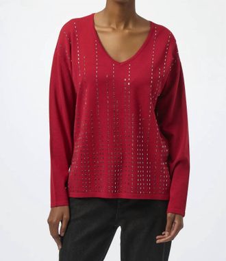 Joseph Ribkoff Iron-On V-Neck Pullover Sweater Top In Deep Cherry