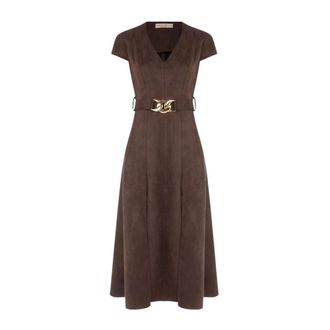 Rinascimento Midi jurk met su&egrave;de-effect - Dames - Casual kleedjes - Bruin - XL - Su&egrave;de - Kleedjes