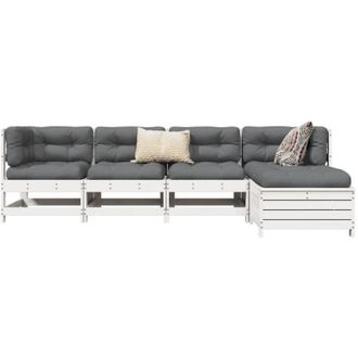 vidaXL Vidaxl - Juego De Sof&aacute;s De Jard&iacute;n 5 Piezas Madera Maciza De Pino Blanco