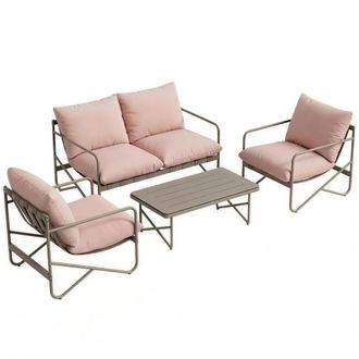 Mauro Ferretti Set Da Giardino 4 Persone: Divanetto, Poltrone, Tavolo, Metallo, Rosa