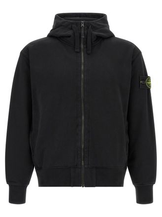 Stone Island Black Solid Hooded Sweatshirt