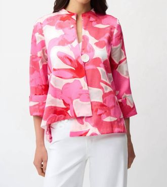Joseph Ribkoff Asymmetric Swing Jacket In Pink/multi Floral