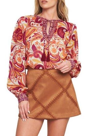 Flying Tomato Long Sleeve Print Top in Ivory Purple at Nordstrom Rack, Size Medium