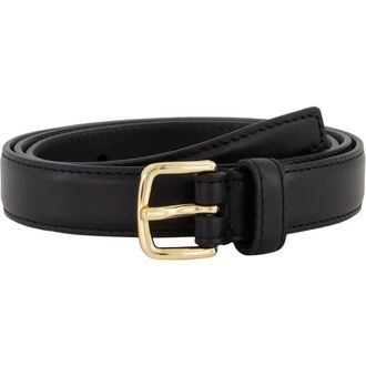 Vince Stitched Leather Belt in Black /Gold at Nordstrom, Size Medium