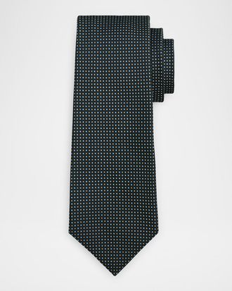 Kiton Men & apos;s Woven Micro-Geometric Silk Seven-Fold Tie