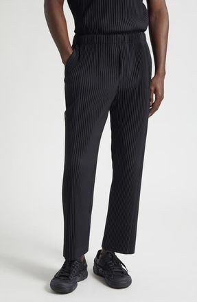 Homme Pliss&eacute; Issey Miyake Quarry Pleated Straight Leg Pants in Black at Nordstrom, Size 1
