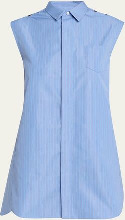 sacai Chiffon Godet Striped Poplin Mini Shirtdress