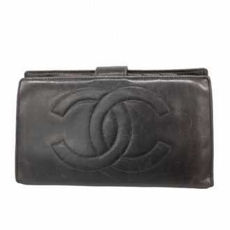 Chanel Black Leather Long Wallet (Bi-Fold) (Pre-Owned)