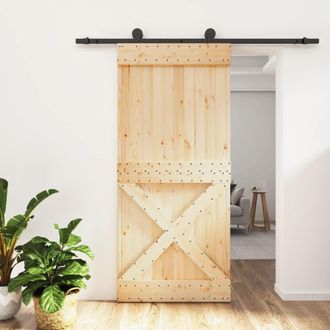 Berkfield Home Sliding Door with Hardware Set 95x210 cm Solid Wood Pine in Brown