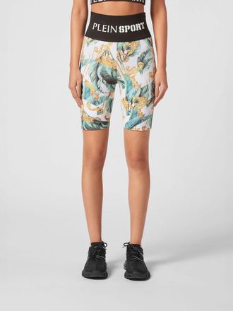 Plein Sport High-Waisted Tech Fabric Sports Shorts with Graphic Print