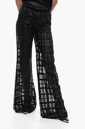 Alberta Ferretti Pantaloni in Georgette con Motivo a Quadri Ricamato Alberta Ferretti