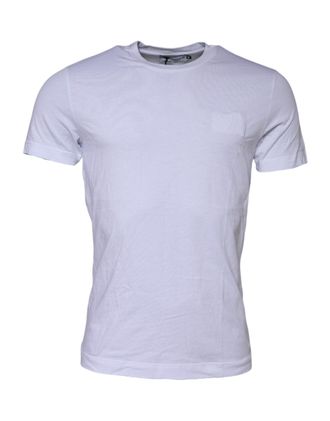 Dolce & Gabbana White Cotton Logo Patch Crew Neck Mens T-shirt (Pre-Owned)