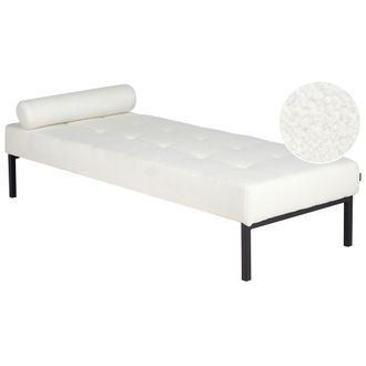Beliani Chaise Longue Elegante Sala De Estar Dormitorio Patas De Metal Boucl&eacute; Blanco Chinon