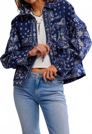 Free People Bandana Jacquard Shirt In Indigo Combo