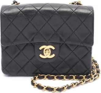 Chanel 1989-1991 Mini Square Classic lamsleren Single Flap crossbodytas - Zwart