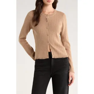 CeCe by Cynthia Steffe Pointelle Cardigan in Safari at Nordstrom Rack, Size X-Large