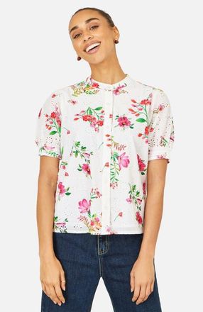 Yumi Cotton Broderie Anglaise Floral Shirt in White at Nordstrom, Size 10
