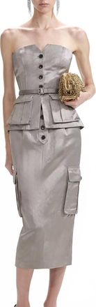 Self Portrait Satin Cargo Midi Skirt In Taupe