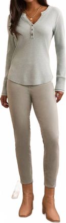 Tribal Brushed Waffle Knit Henley Long Sleeve Top In Silver Pine