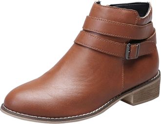 Generic Womens Boots Size 7 Low Heel Pointed Toe Belt Buckle Short Ankle Boots Shoes with Side Zipper Ladies Classic Anti-Slip Rubber Sole Lightweight Casual 