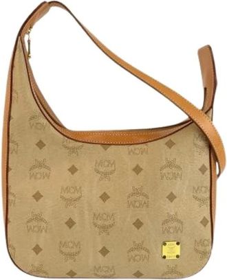 MCM Pre-owned Shoulder Bags, female, Beige, Size: ONE SIZE Pre-owned Visetos Leather Shoulder Bag
