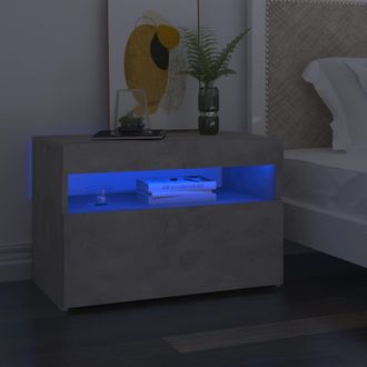 vidaXL Vidaxl Comodini Con Luci Led 2 Pz Grigio Cemento 60x35x40 Cm